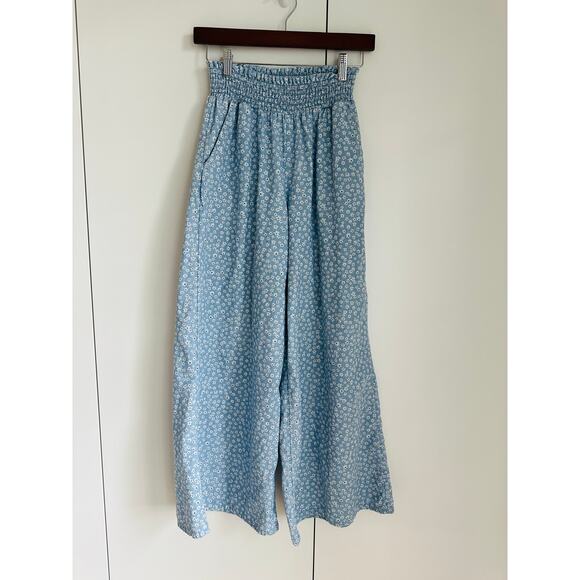 American Eagle Outfitters Wide Leg Cropped Pants Blue Floral Print Size XS - Picture 5 of 10